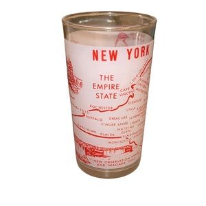 New York State Etched glassware White with Red Writing